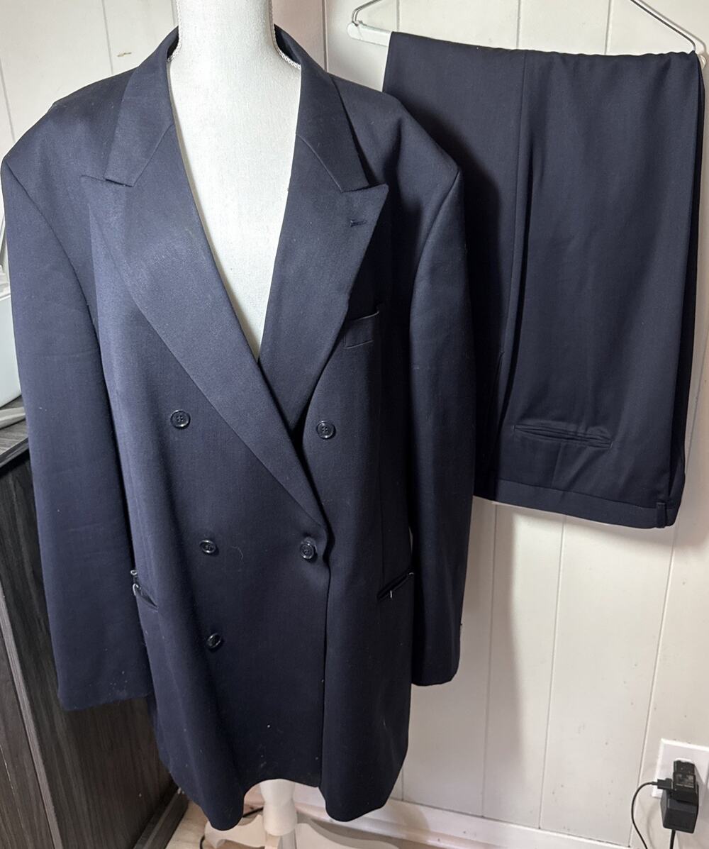 Albert Nipon 54L Suit And Pants Set Navy Blue Vintage T15